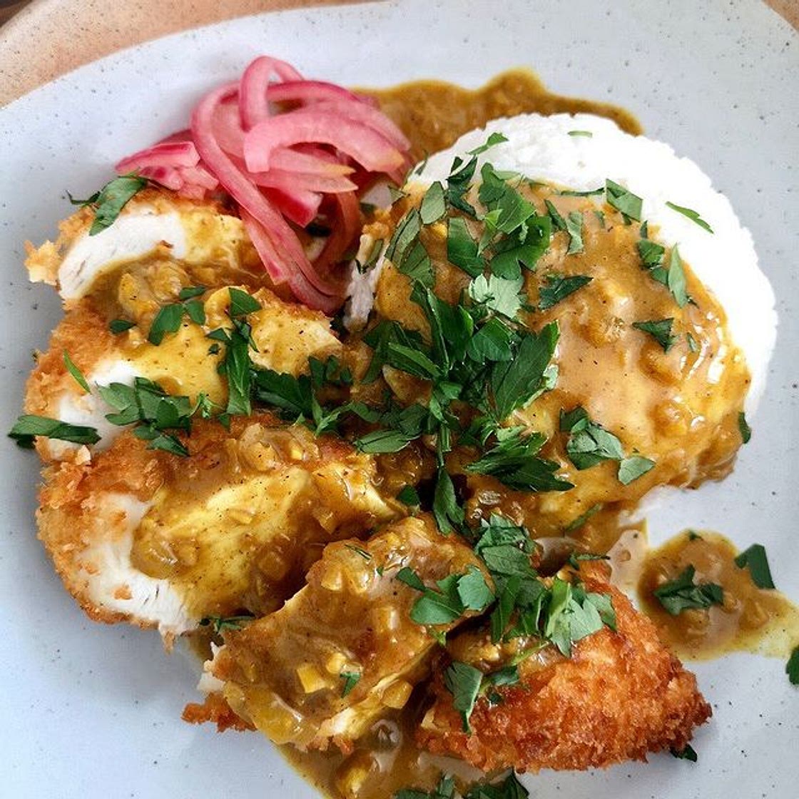 How to make Wagamama Chicken Kastu Curry at home! Check out CaughtSnackin on TikTok to see how it's made and follow here for more recipes 🤓 . . . Ingredients: For the katsu sauce: ½ an onion, 1 clove of garlic, 1 knob of ginger, ½ tsp turmeric, 1 tsp gara