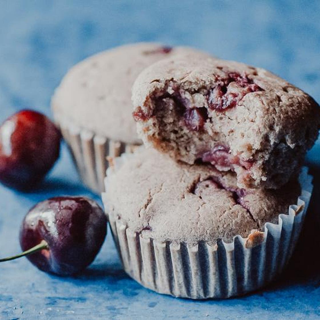Gluten-Free Cherry Cobbler Muffins (Vegan, Oil-Free)