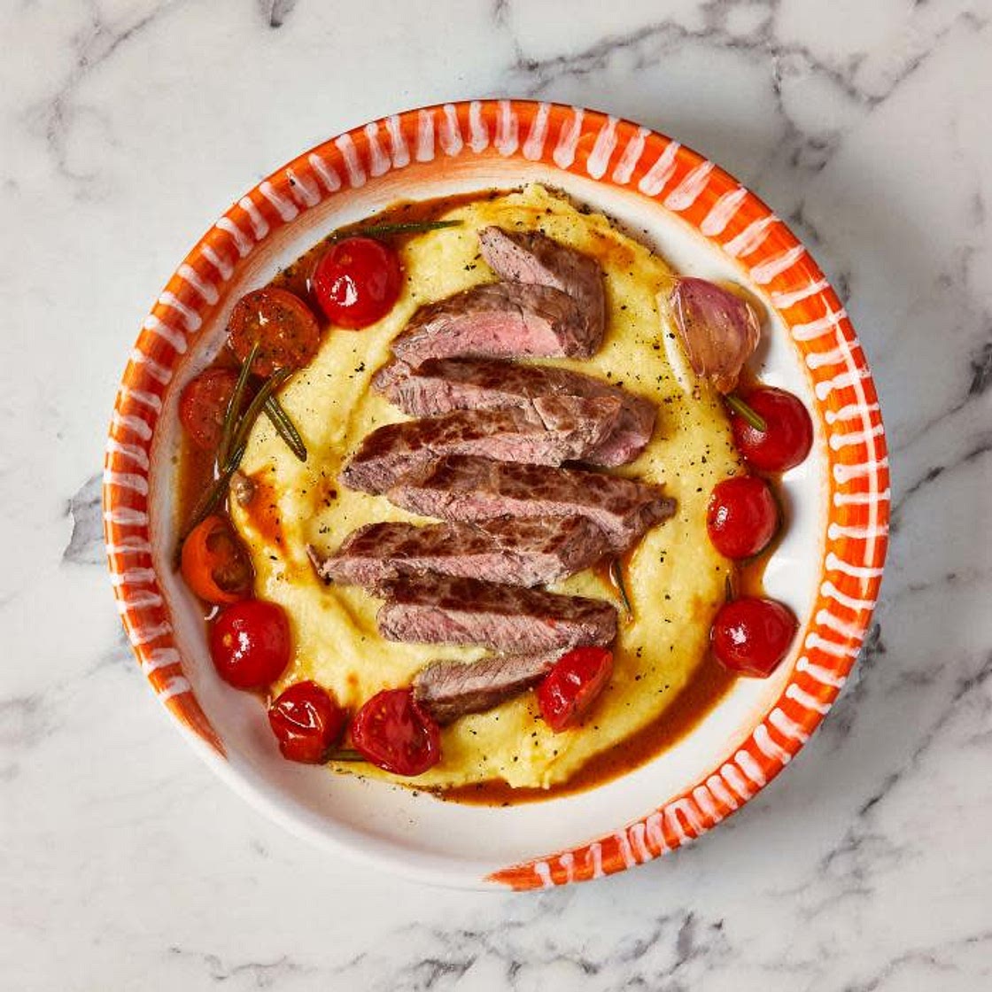 G - 10-Min Steak, Seared Tomatoes & Cheesy Polenta
