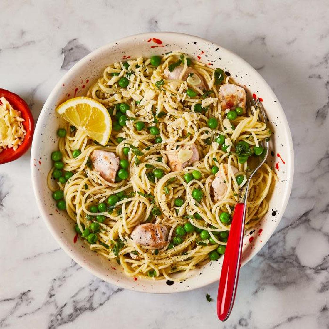 G - 10-Min Lemony Chicken & Pea Spaghetti