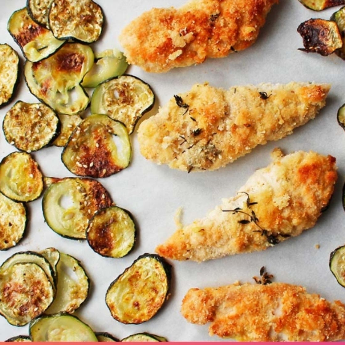 One Pan Almond Chicken Schnitzel With Zucchini Chips