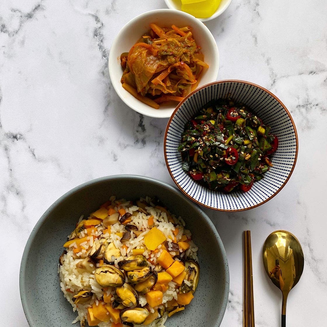 Baek Jong-Won's mussel rice + Leek rice (백종원의 홍합밥+부추 간장 양념장)