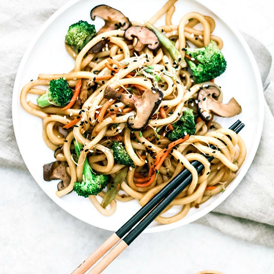 Spicy Udon Noodle Stir Fry With Shiitake Mushrooms
