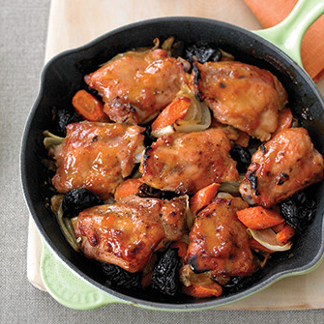 Apricot-Glazed Chicken with Prunes and Carrots - Delicious Living
