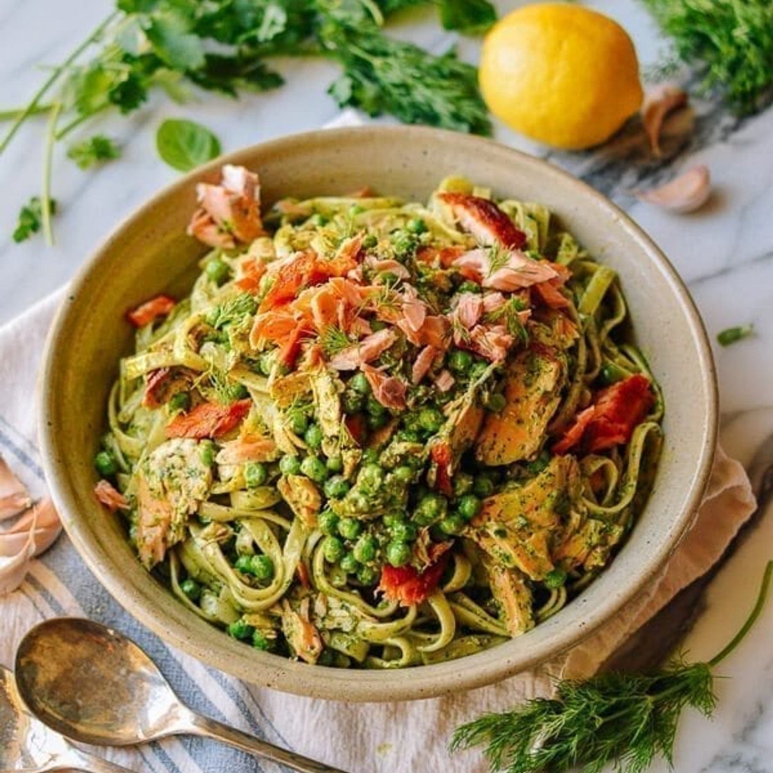 Salmon Pasta with Green Goddess Pesto