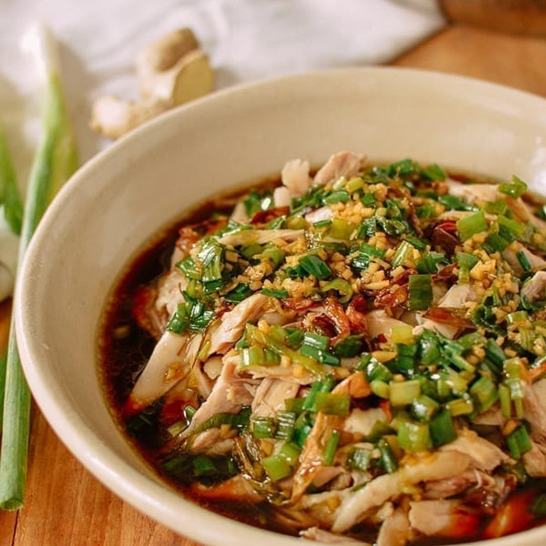 Poached Chicken with Scallion Ginger Sauce