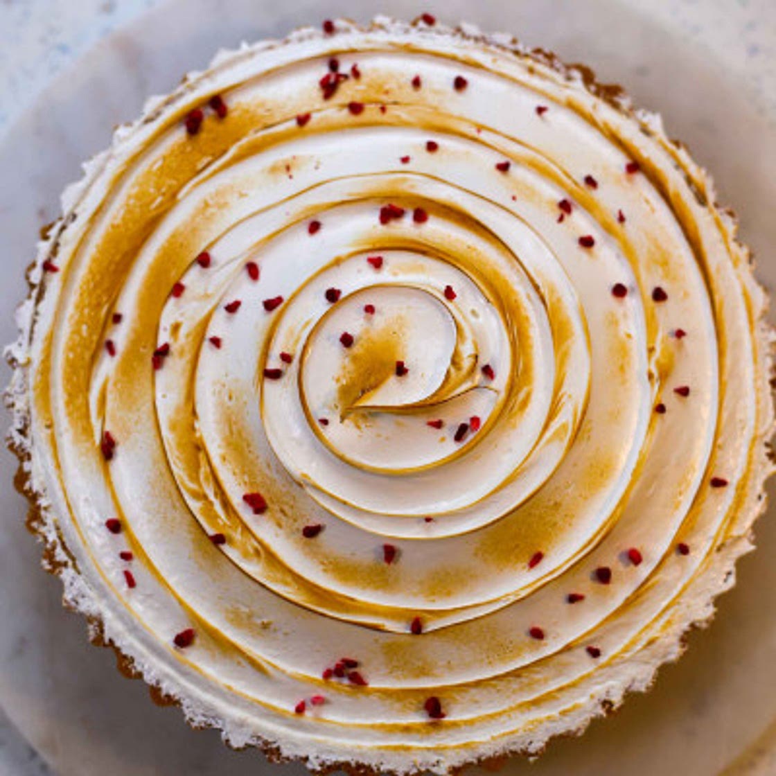 John Whaite’s rhubarb & raspberry meringue pie