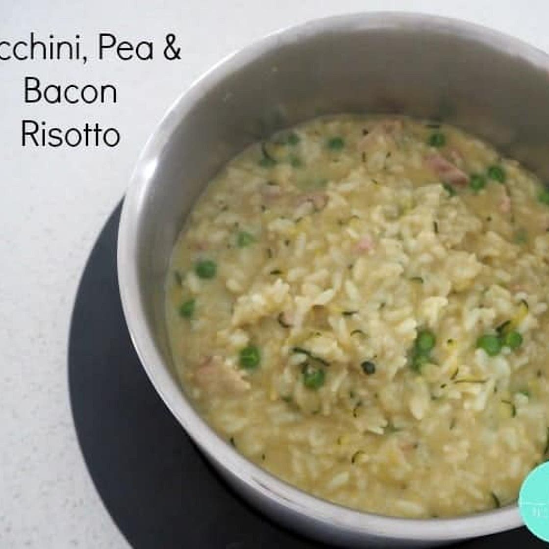 Zucchini, Pea and Bacon Risotto
