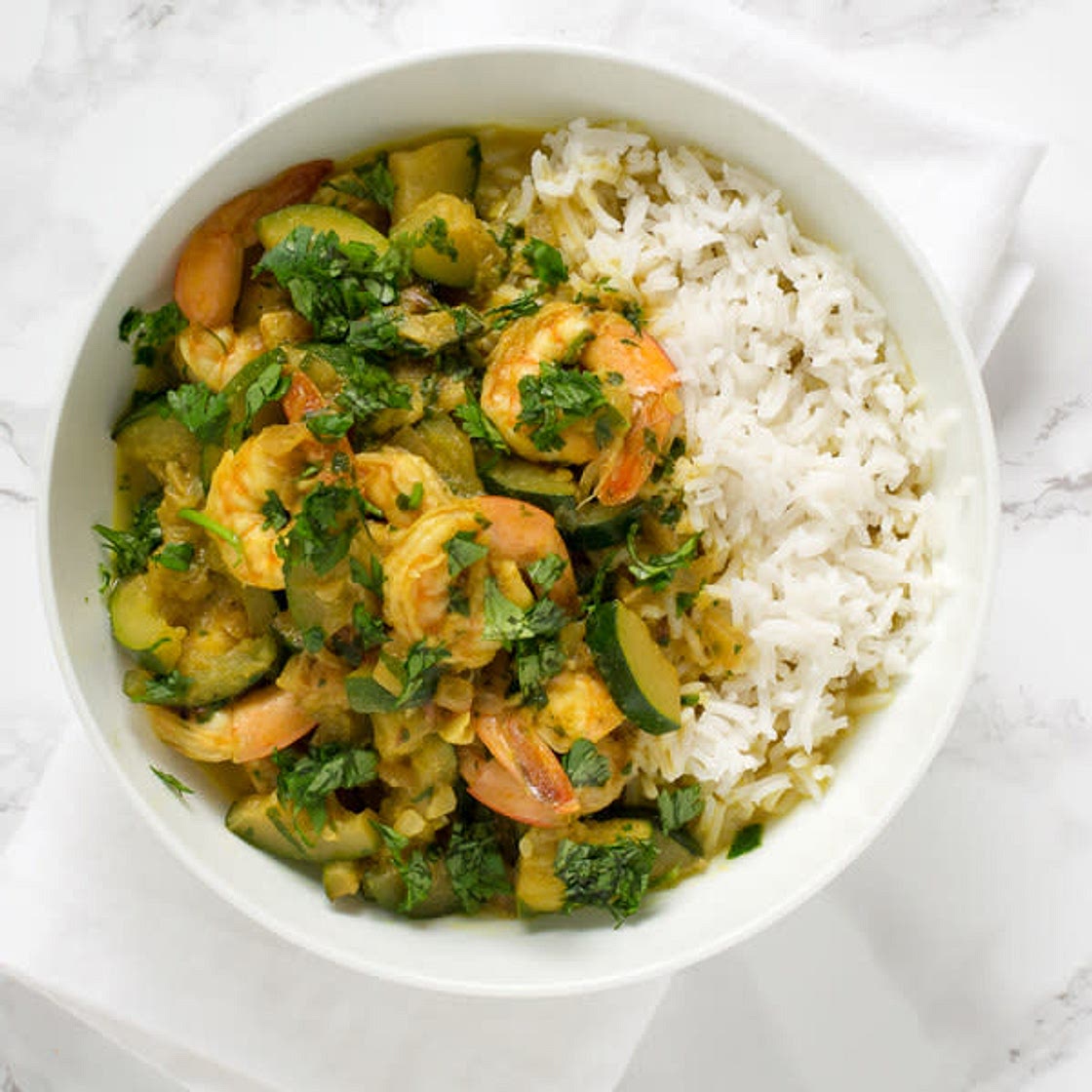 Shrimp & Zucchini Coconut Curry with Basmati Rice
