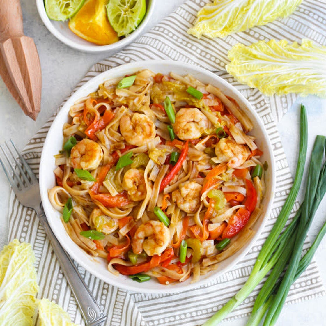Sweet & Sour Shrimp with Rice Noodles, Carrots and Peppers
