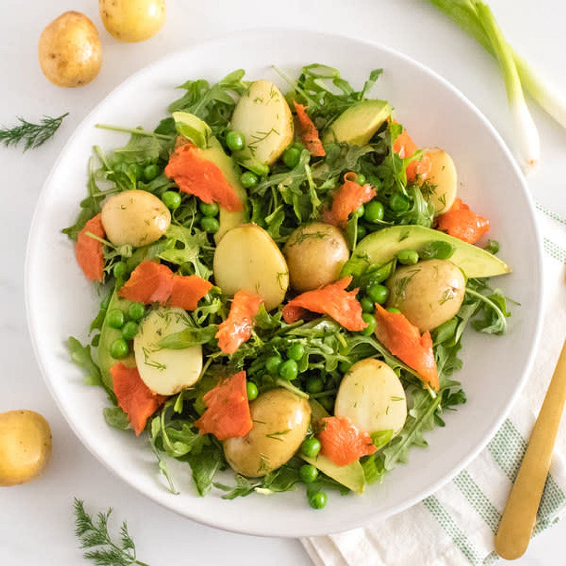 Warm Smoked Salmon & Dilly Baby Potato Salad with Avocado