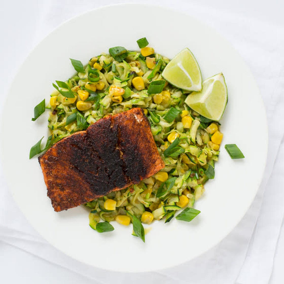 Chili-Rubbed Salmon with Warm Zucchini & Corn Salad