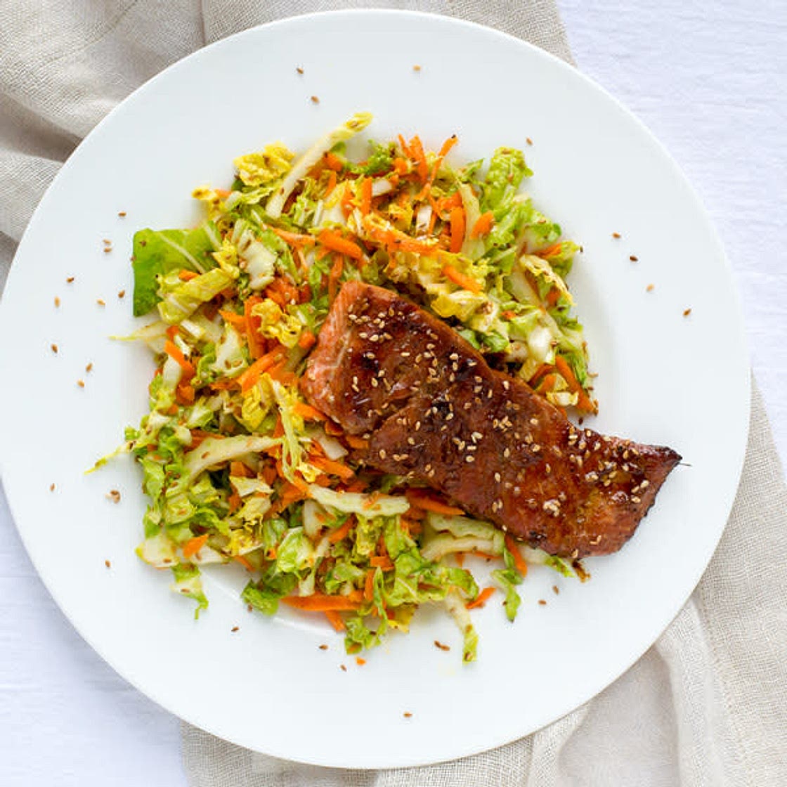 Ginger Salmon with Sesame Napa Cabbage Slaw