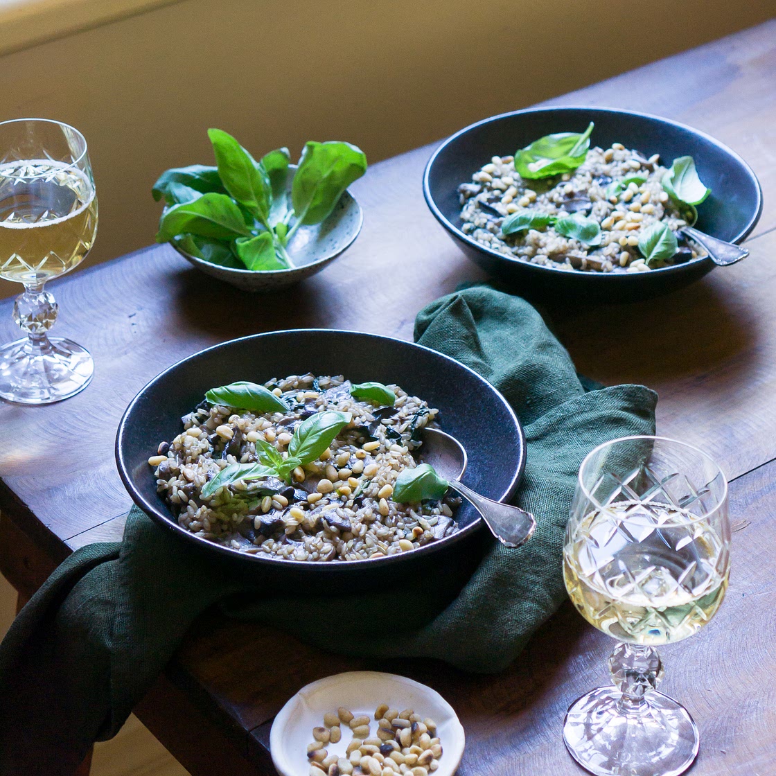 Mushroom Risotto with Prosecco and Pine Nuts — Wholy Goodness