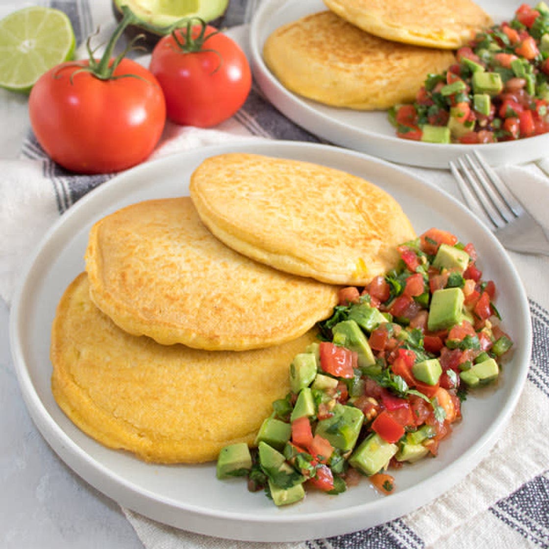 Savory Cornmeal Pancakes with Spicy Avocado Salsa