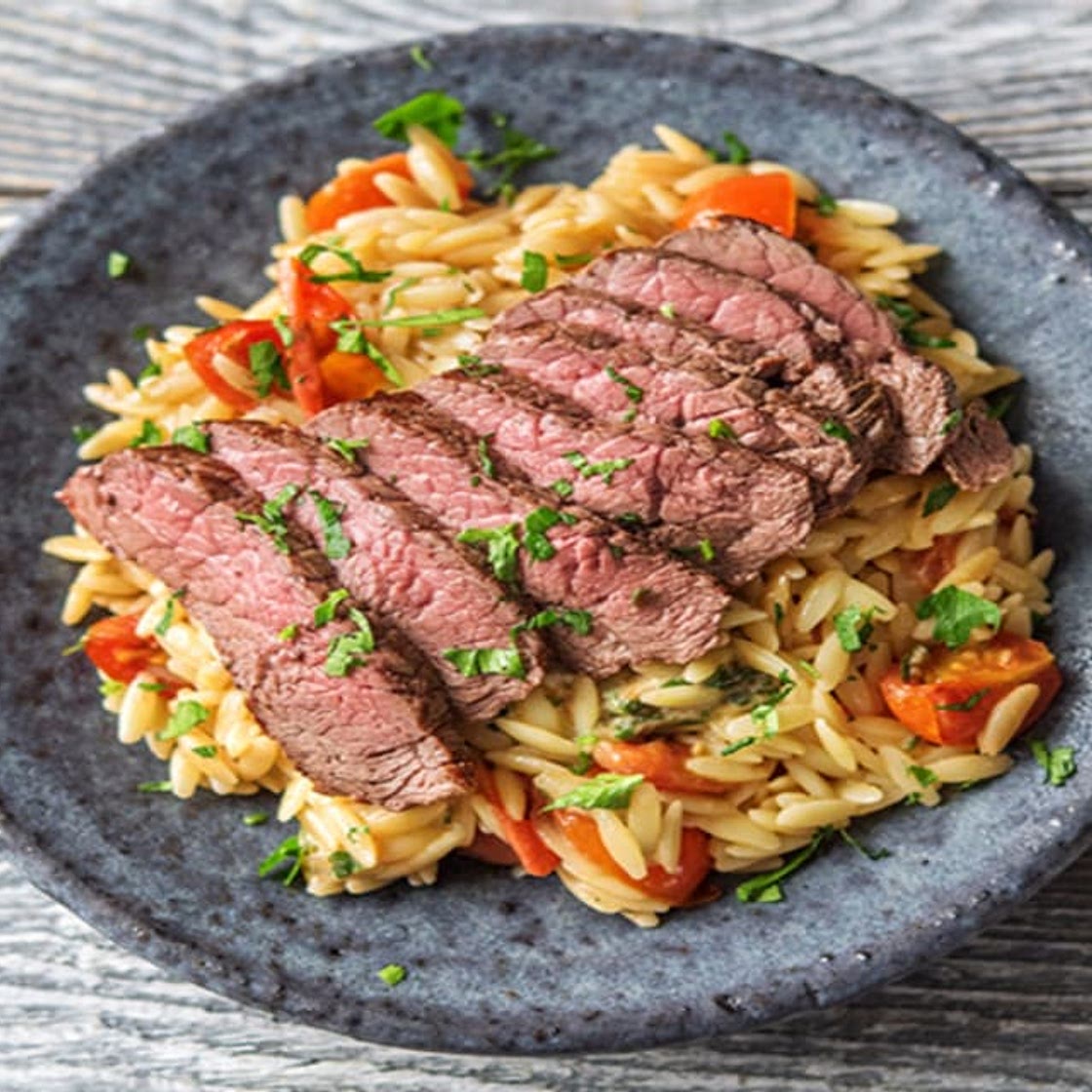 Herbed Sirloin Steak over Orzo Pasta Salad