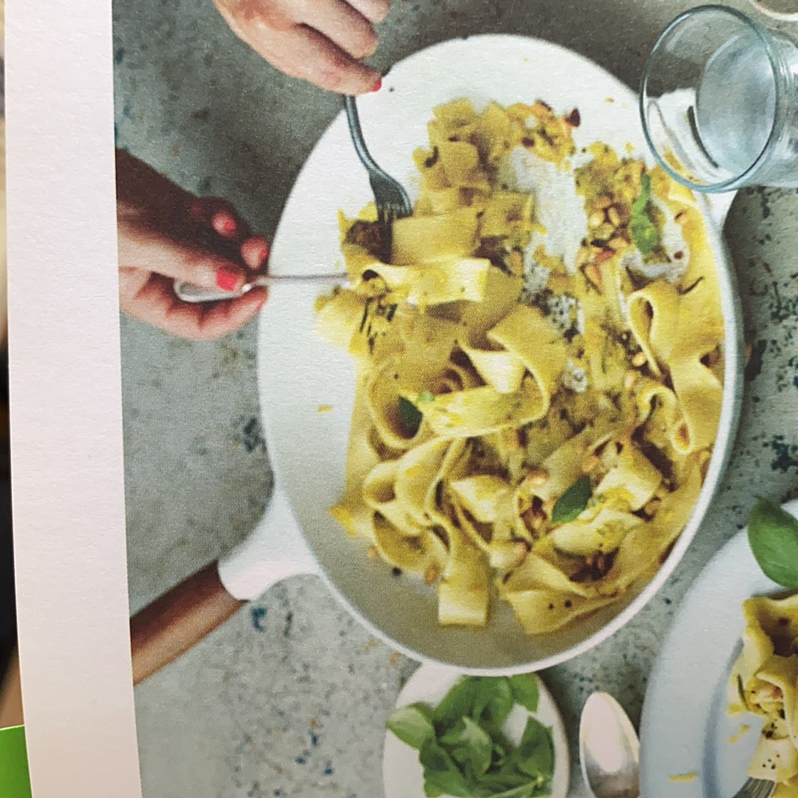 Courgette and lemon pappardelle with pine nuts