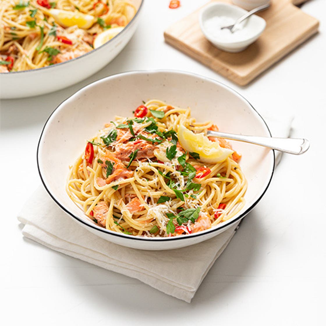 Lemon and chilli salmon spaghetti