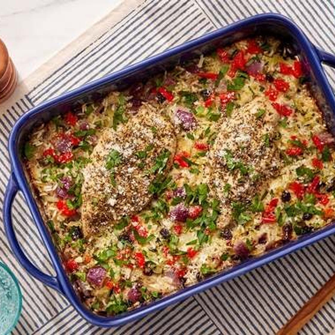 Baked Chicken & Zucchini Rice Casserole with Fontina & Parmesan Cheese