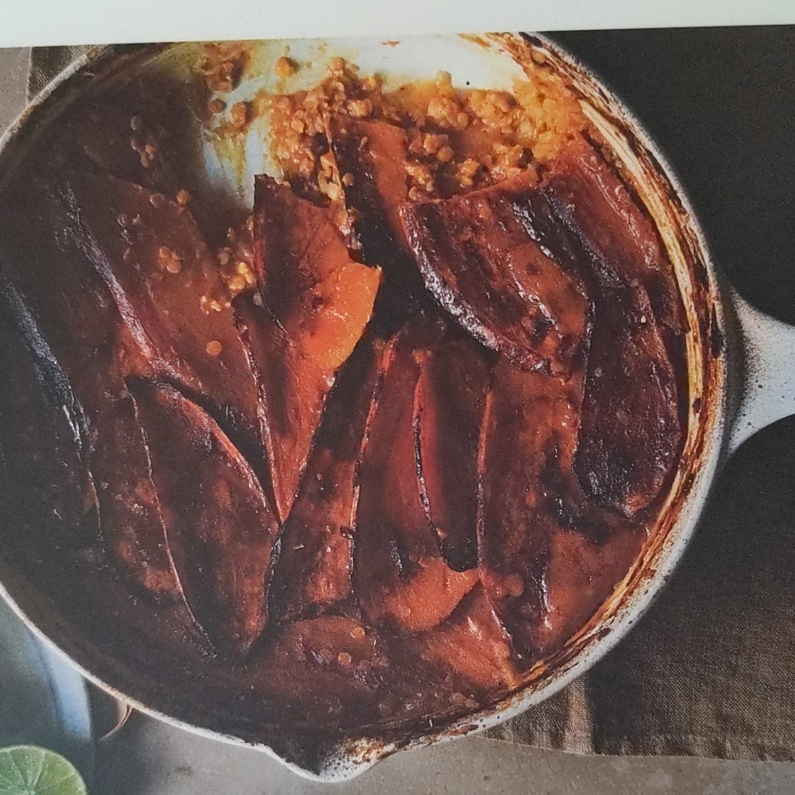 Baked dhal with tamarind-glazed sweet potato