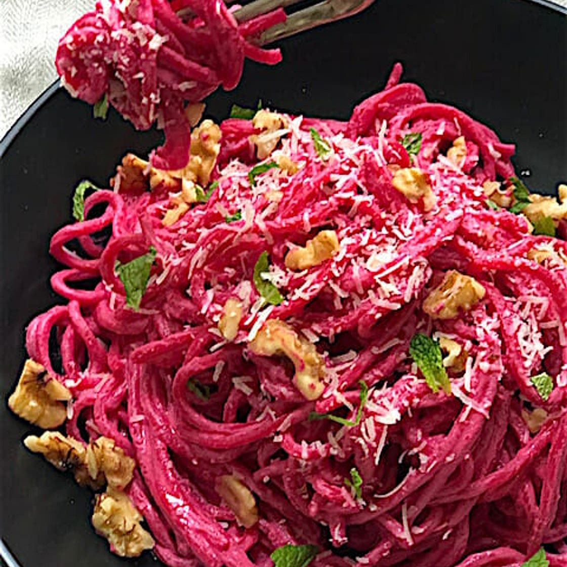 Penne with GORGONZOLA, BEETS, AND TOASTED WALNUTS