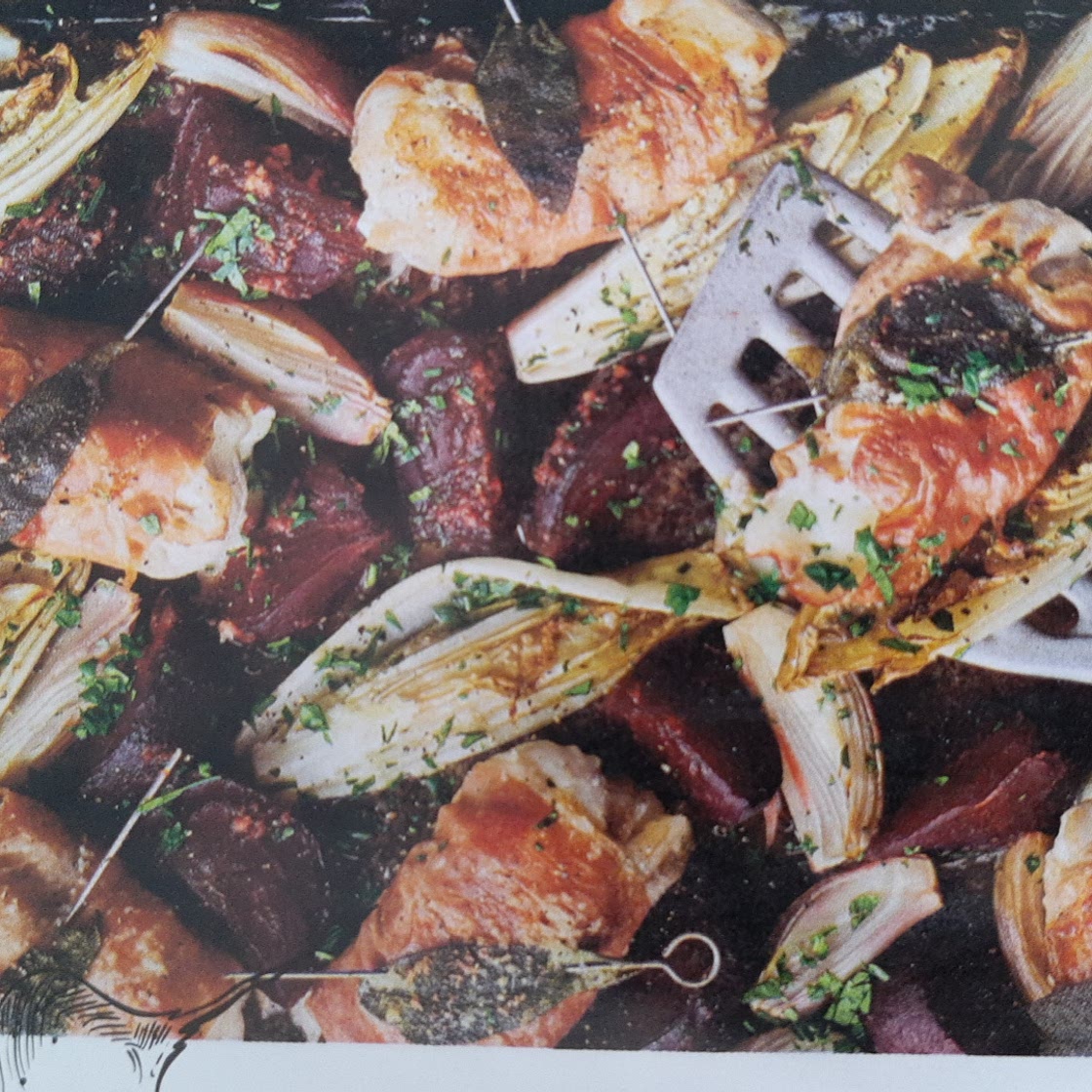 Saltimbocca van konijn met geroosterde groenten