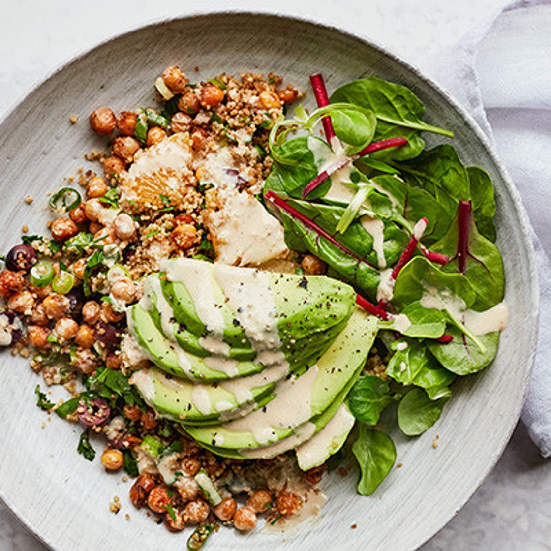 Crispy chickpea, couscous & avocado salad
