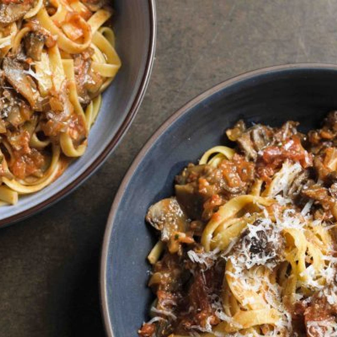 Fettuccine with Mushroom and Tomato Ragù