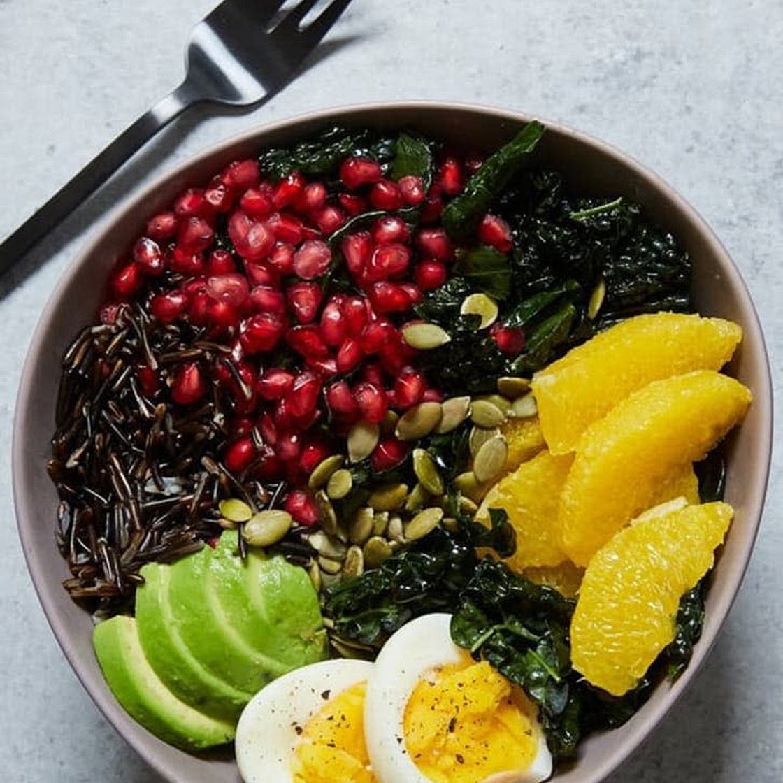 Buddha Bowl with Kale, Avocado, Orange and Wild Rice