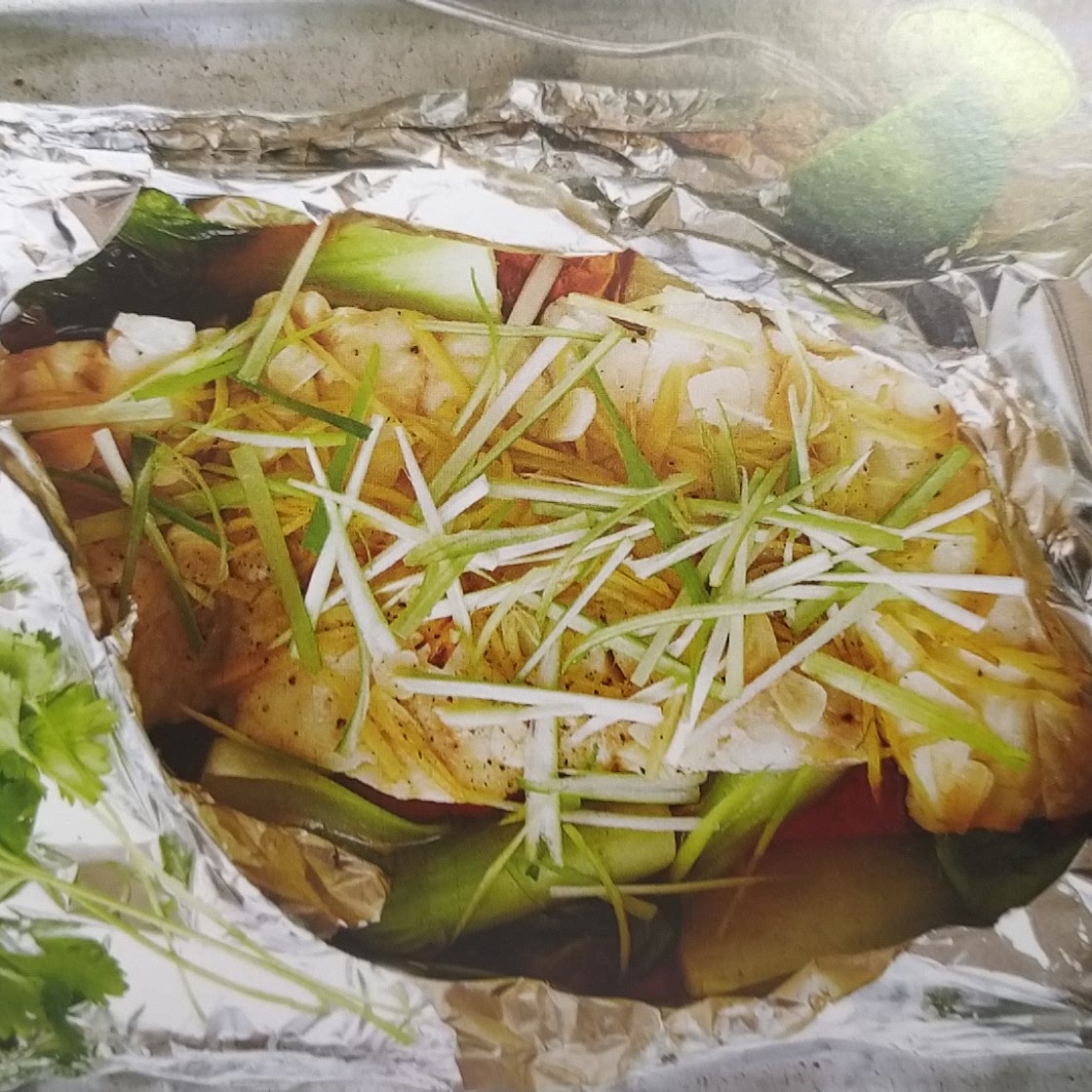 Steamed fish with ginger & spring onion