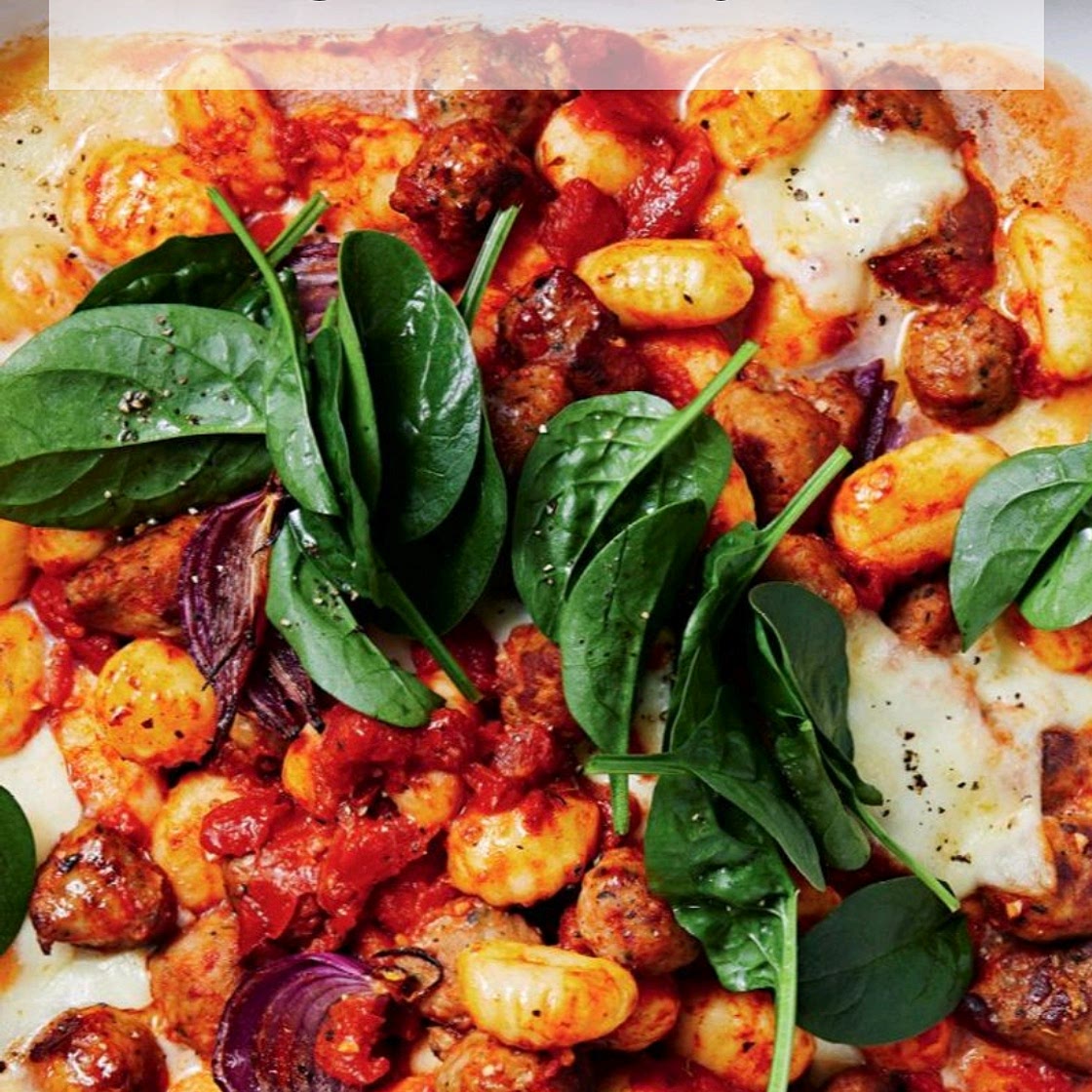 Cheesy sausage and Gnocchi traybake