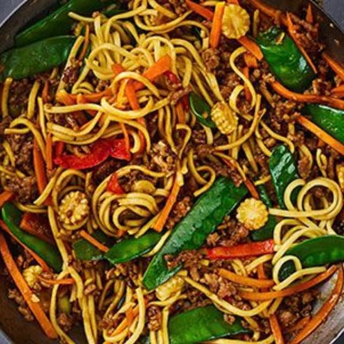 Pork noodle stir fry