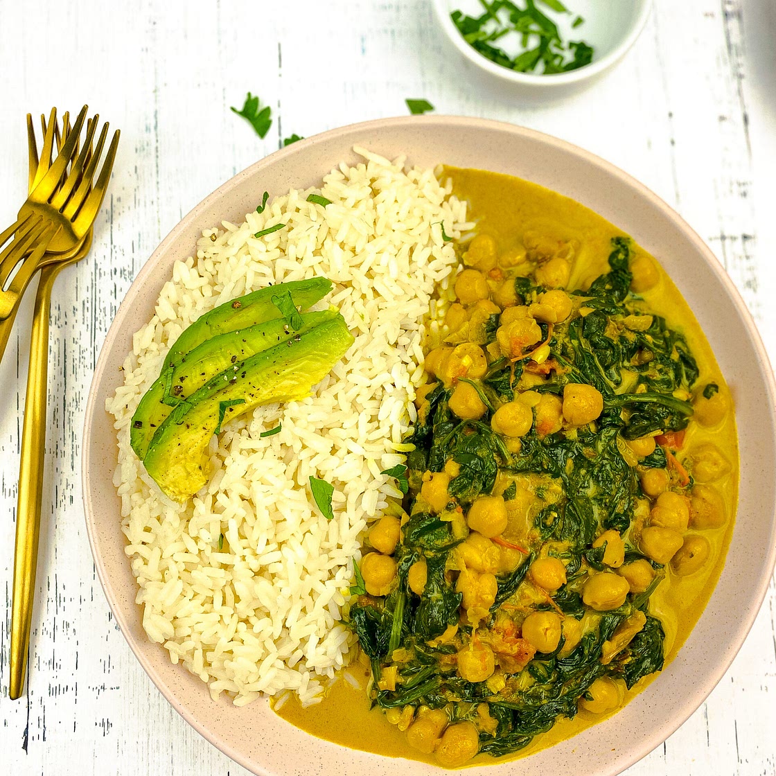Curry Coconut Chickpeas with Spinach Recipe