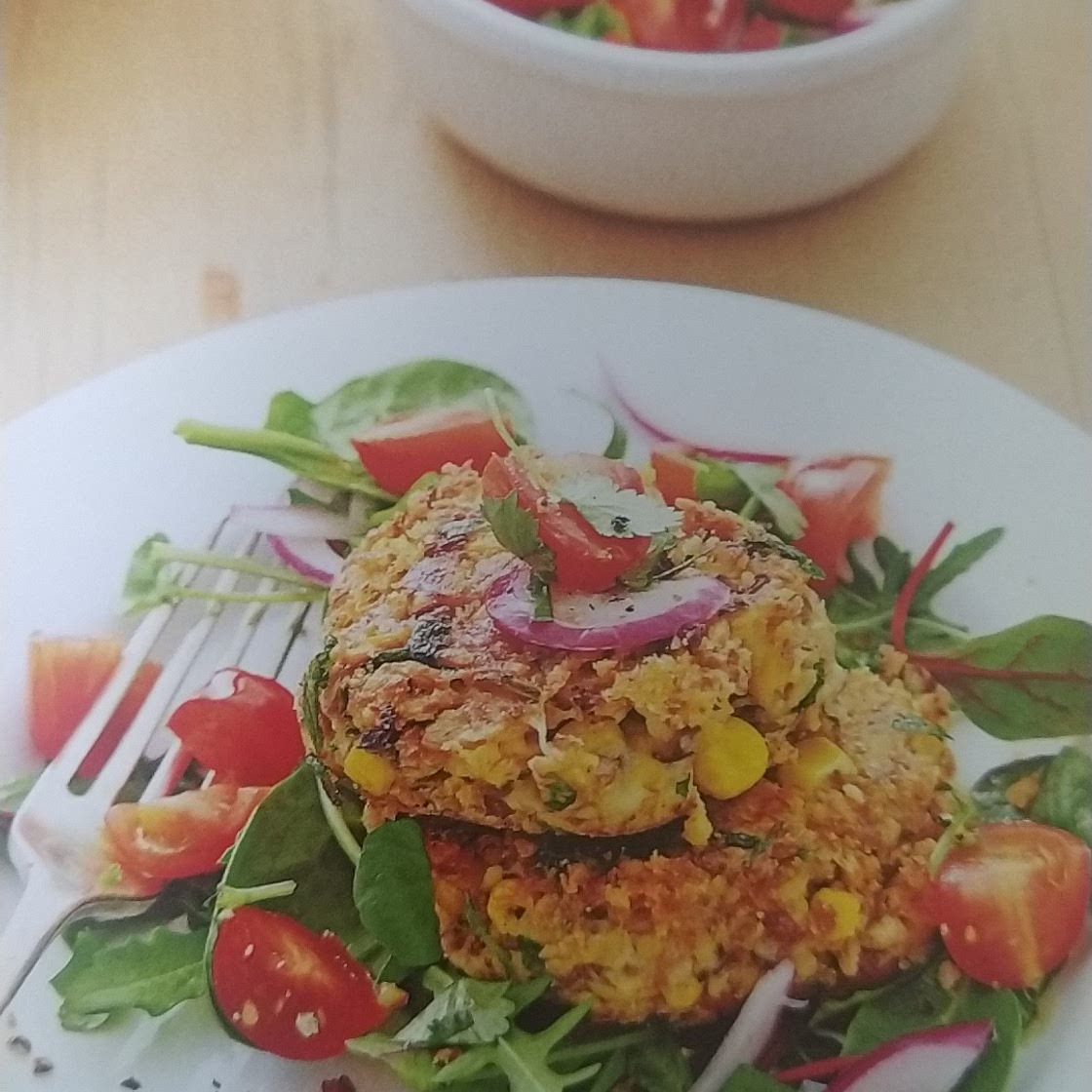Cheesy bean & sweetcorn cakes with salsa