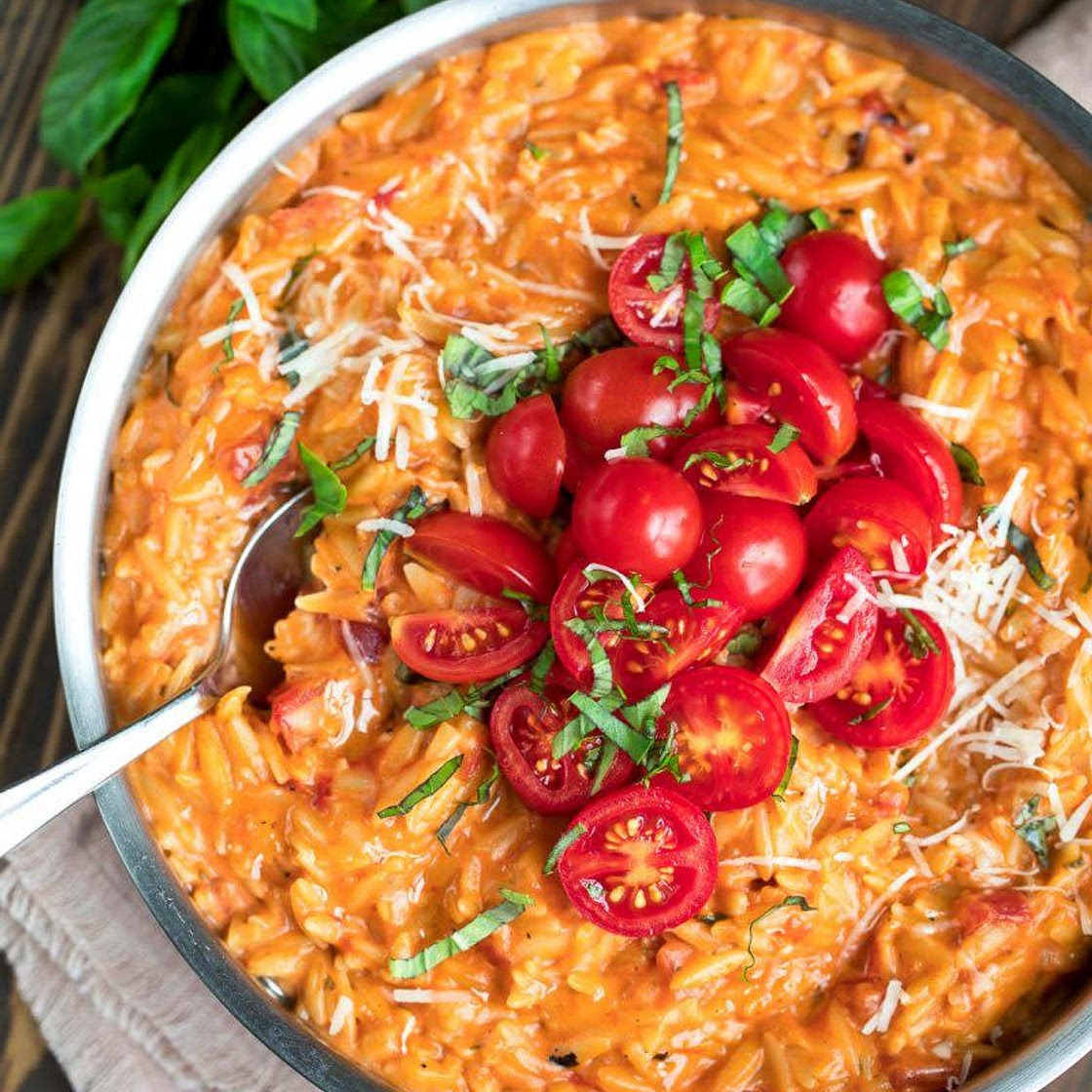 Tomato Feta Orzo With Spinc
