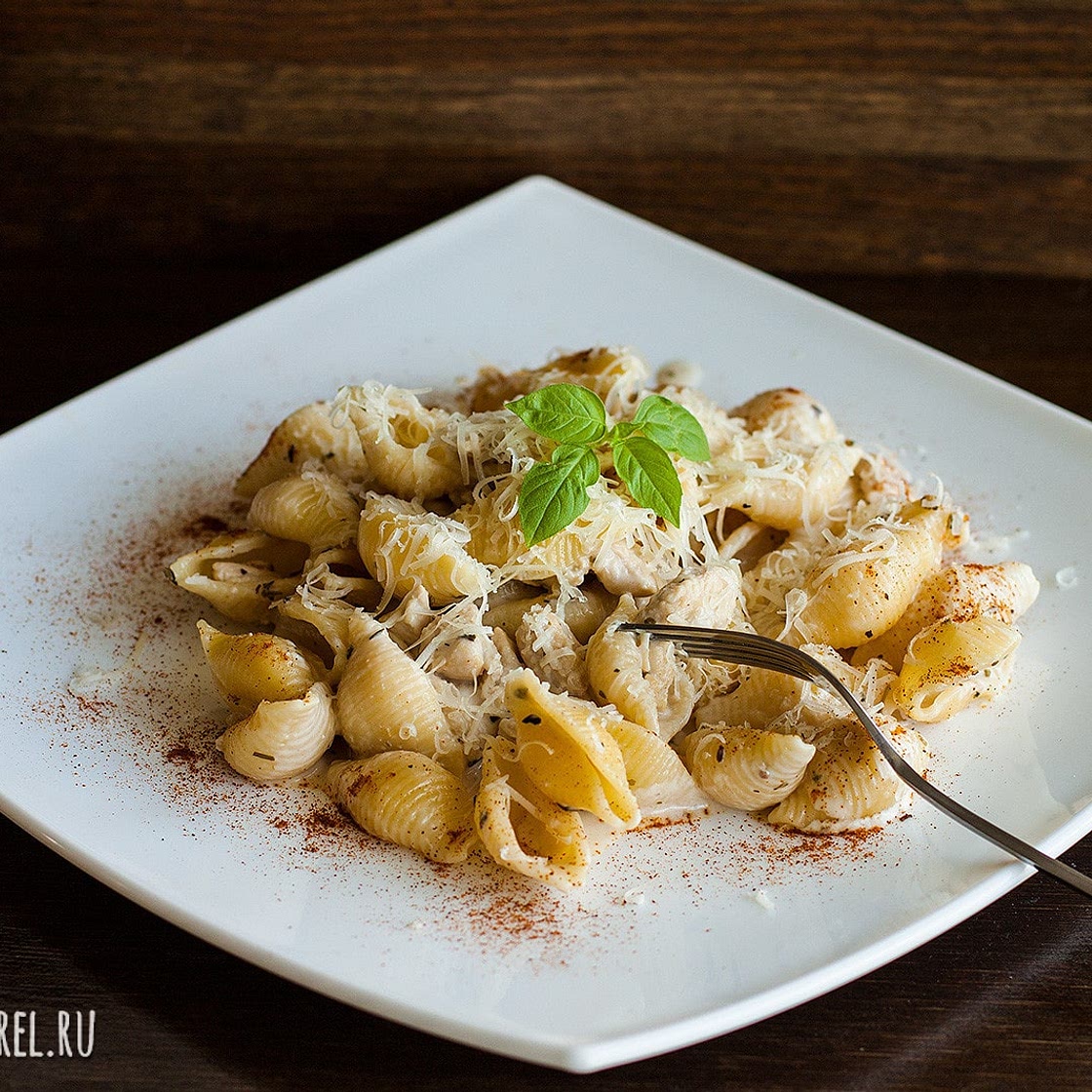 Pasta with cream sauce and chicken 