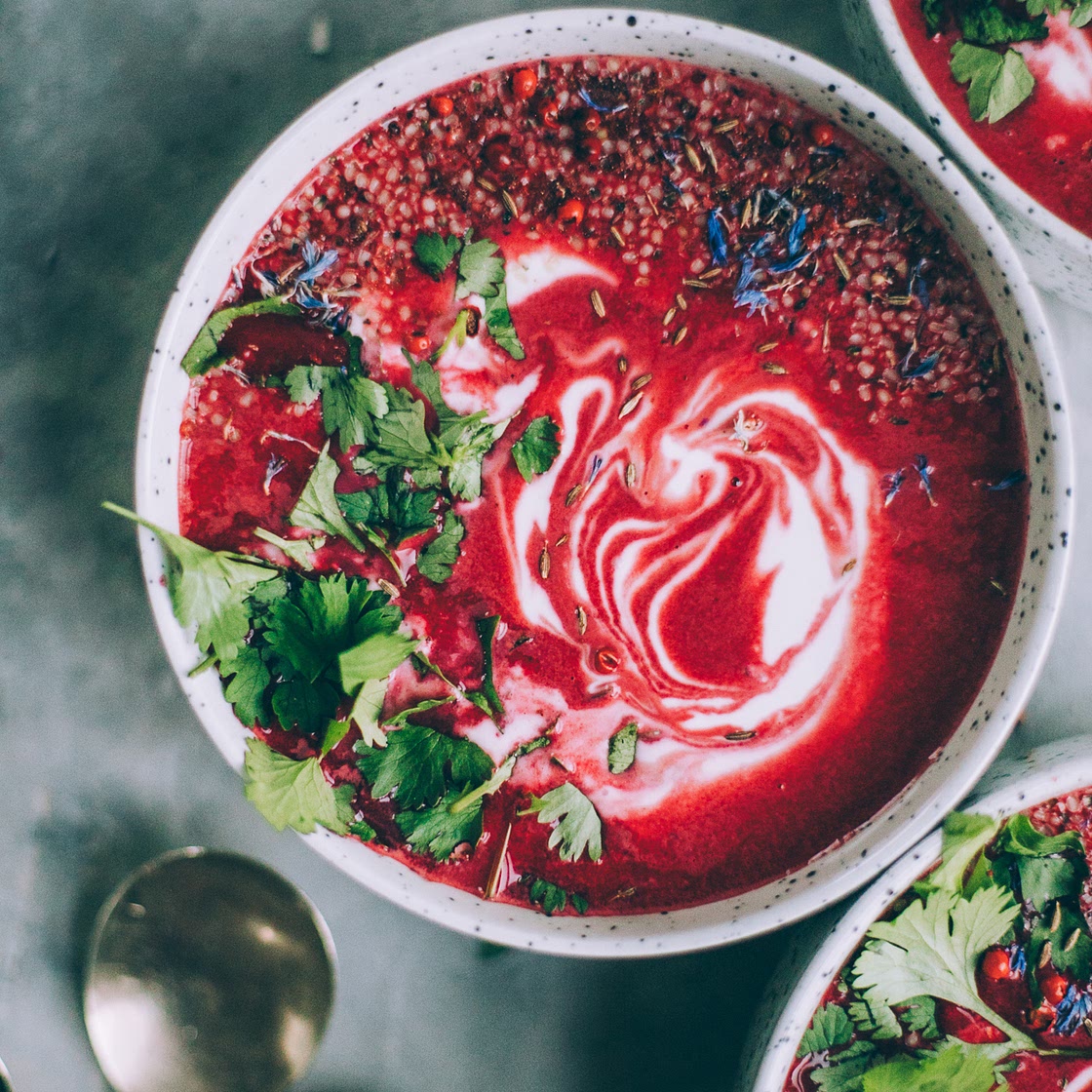 Creamy Beet Soup with Coconut, Ginger and Lime