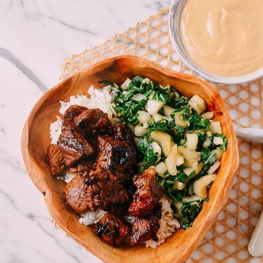 Steak Bites with Miso Ginger Dressing