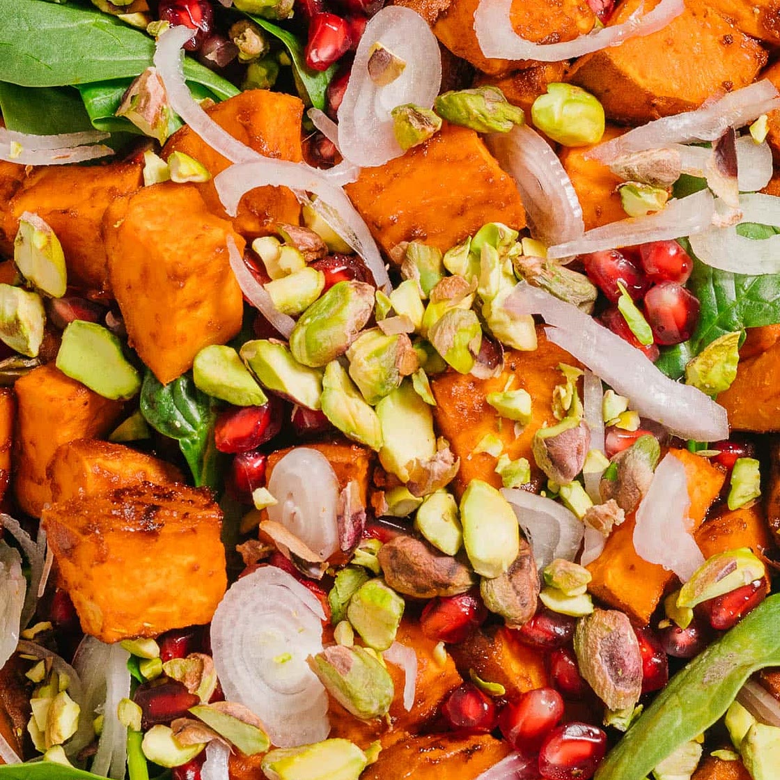 Harissa Roasted Sweet Potato Salad with Spinach