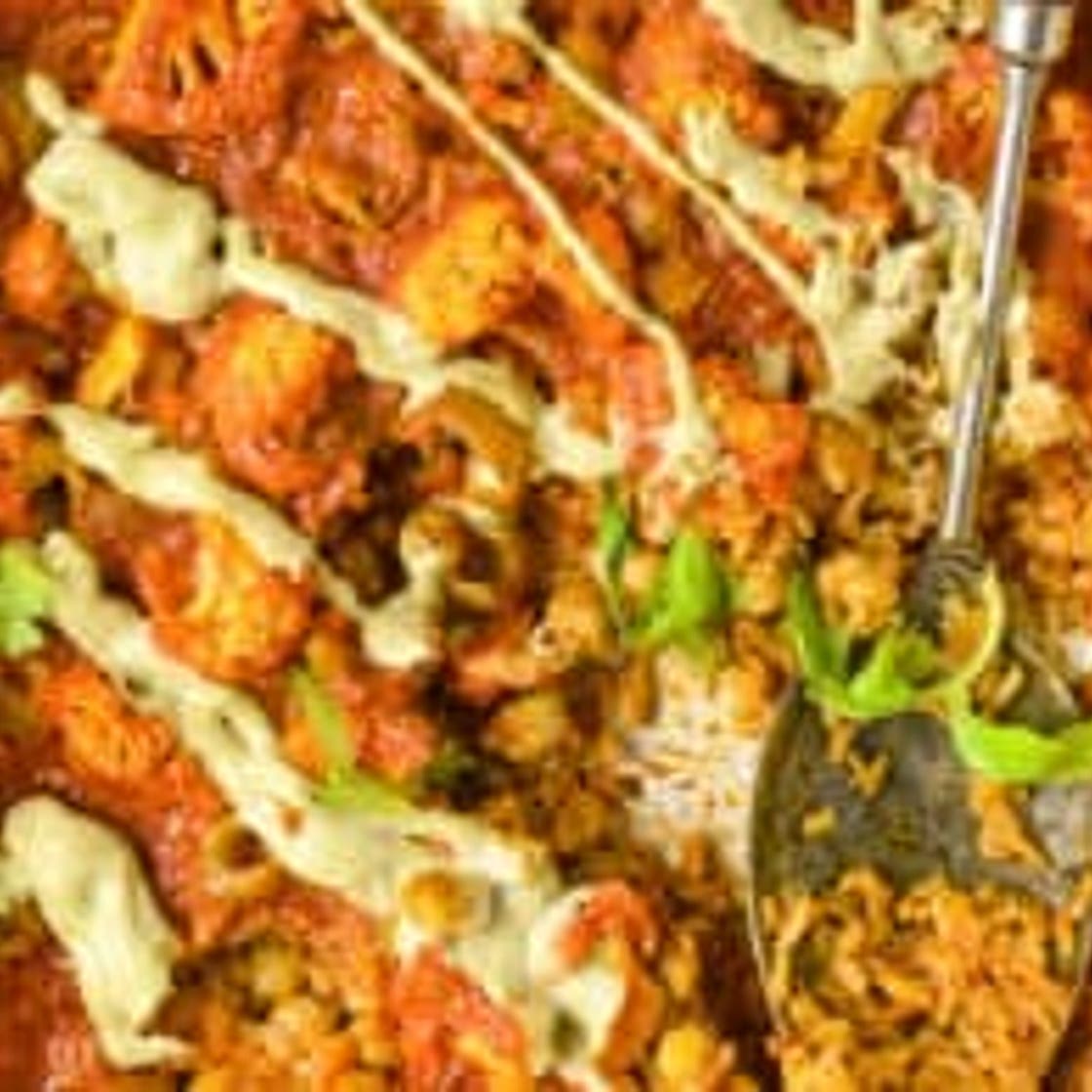 Buffalo Cauliflower Chickpea Casserole