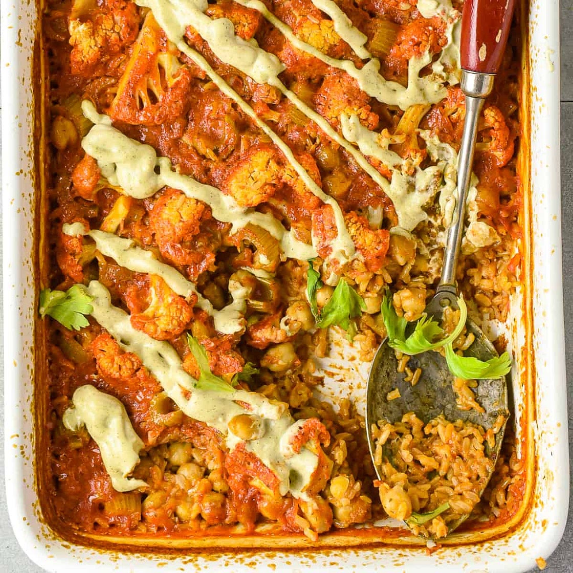 Buffalo Cauliflower Chickpea Casserole
