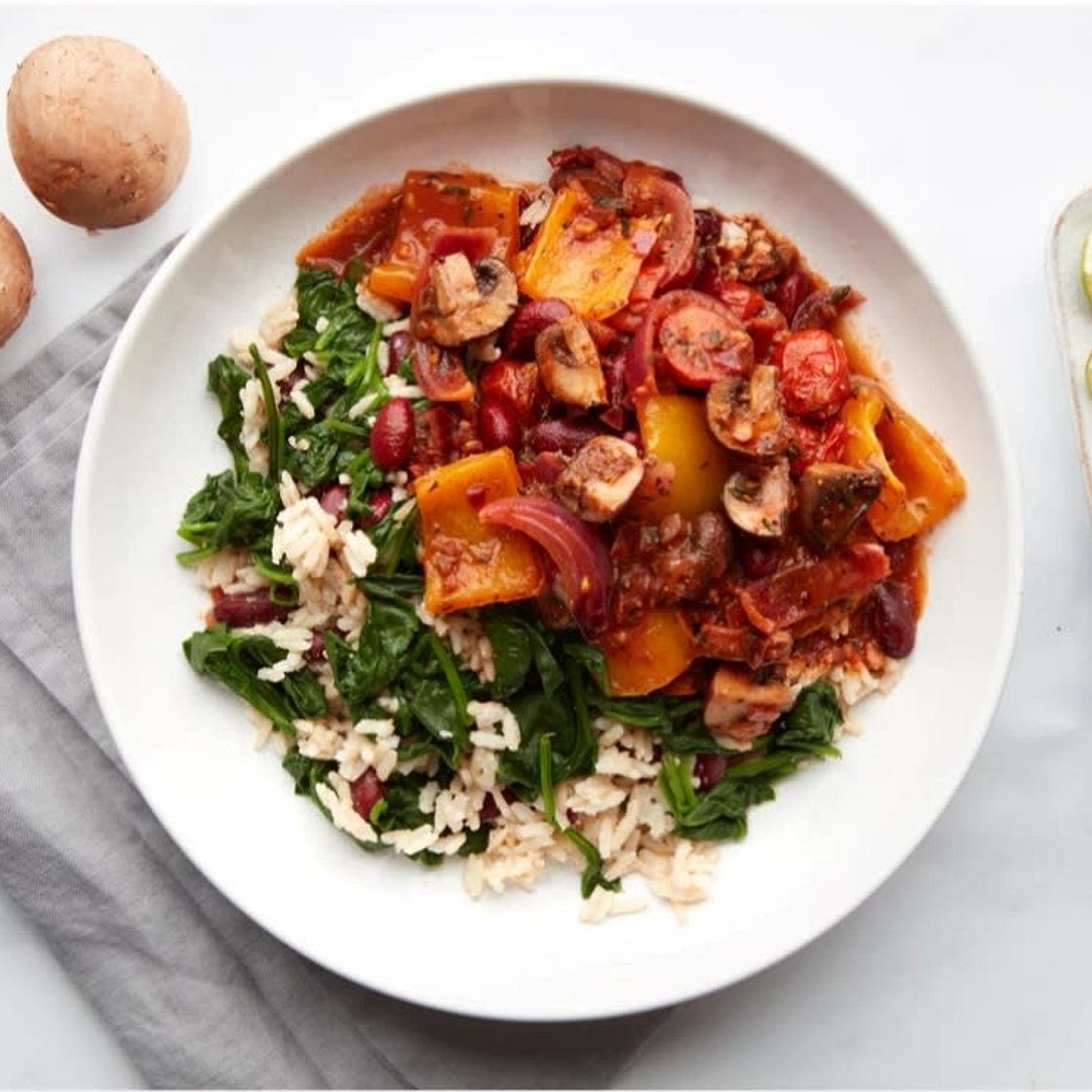 Jerk mushrooms with coconut rice & kidney beans