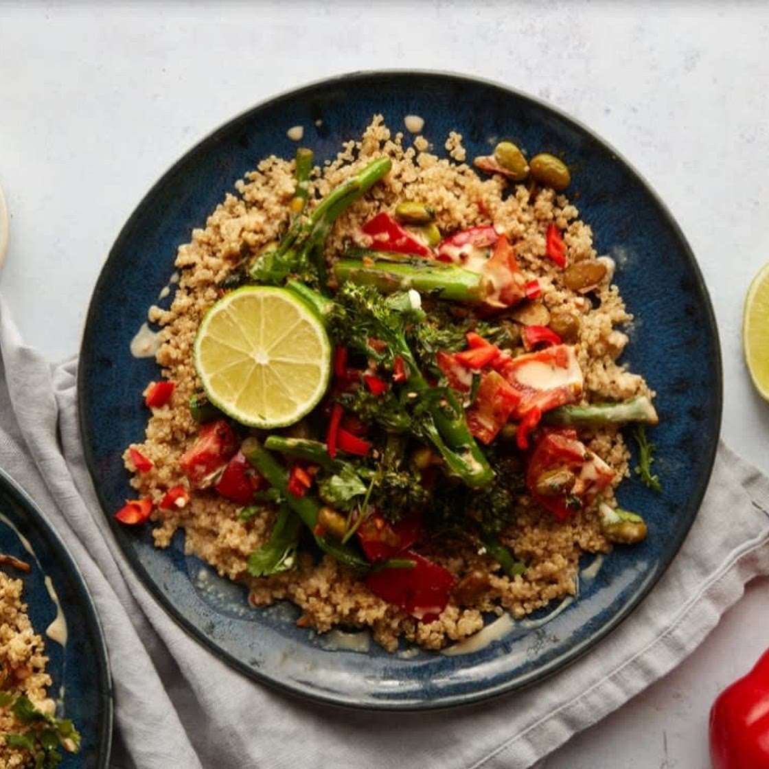 Veggie stir-fry with quinoa & peanut satay sauce