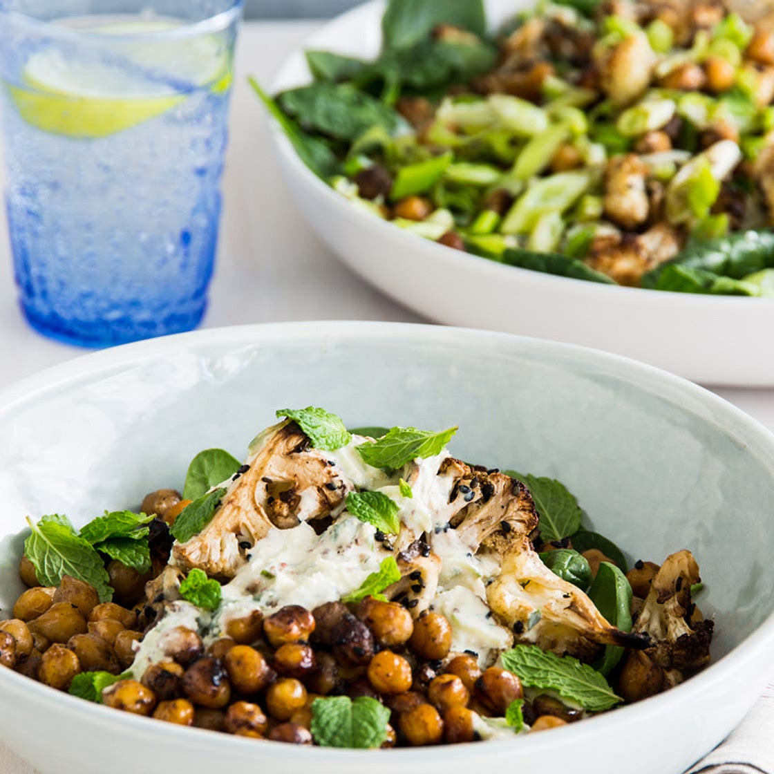Roasted chickpea and cauliflower salad