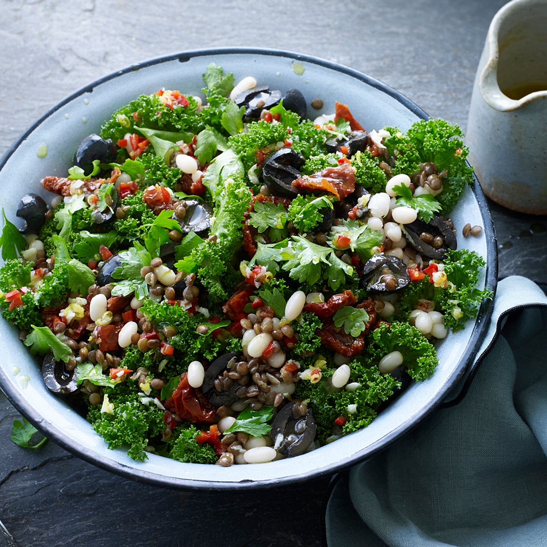 Lentil, bean and kale salad