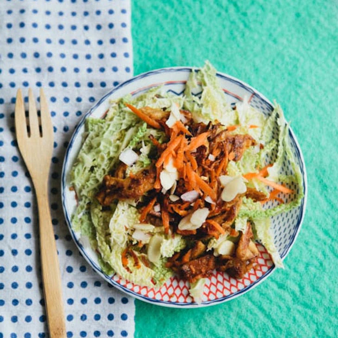 Sesame-Ginger Soy Curls with Napa Cabbage Salad