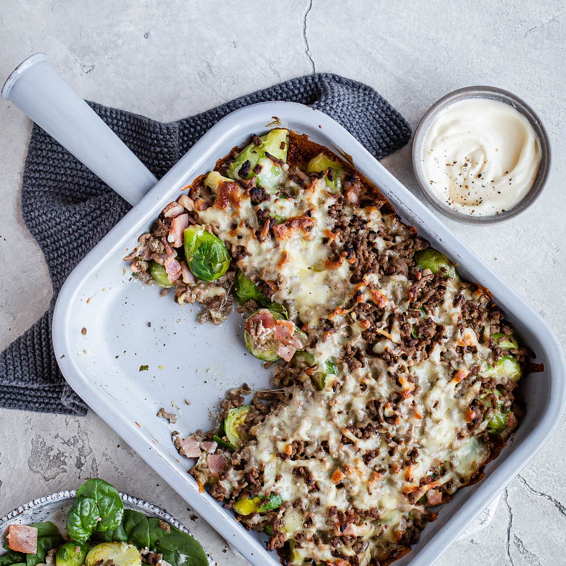 Keto Brussels sprouts and hamburger gratin