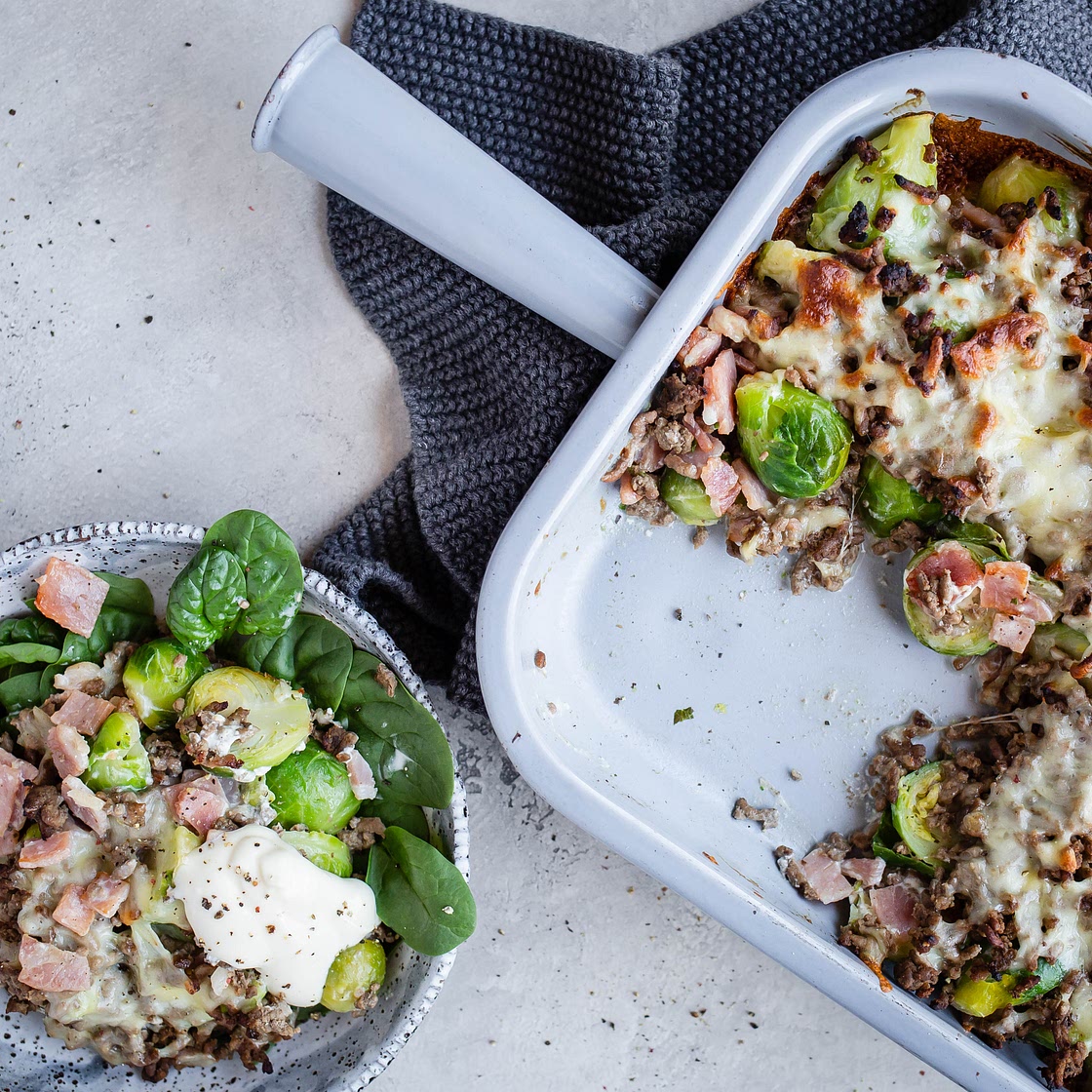 Keto Brussels sprouts and hamburger gratin