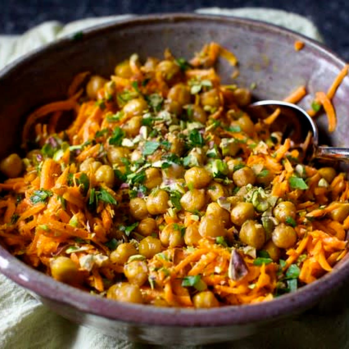 Carrot Salad with Tahini and Crispy Chickpeas
