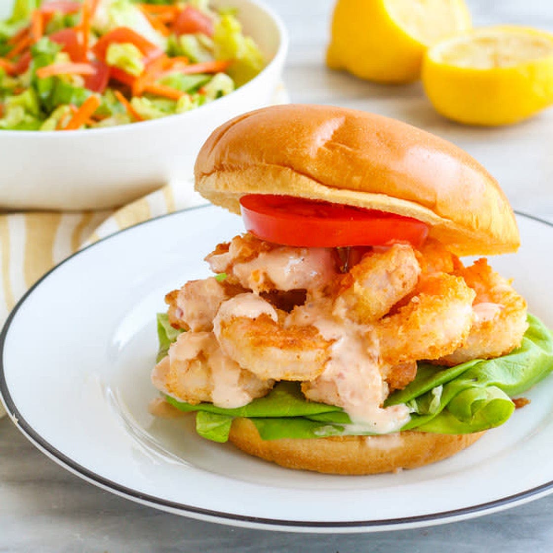 Shrimp Po'Boy with Spicy Mayo & Lemon-Dijon Garden Salad